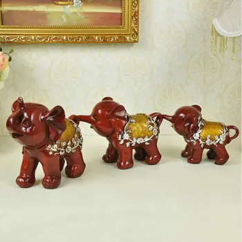 

2 Colors Household 3PC Elephant Parents And Child Family Resin Home Decorating Cinnabar Ornaments Office Decoration Tableware