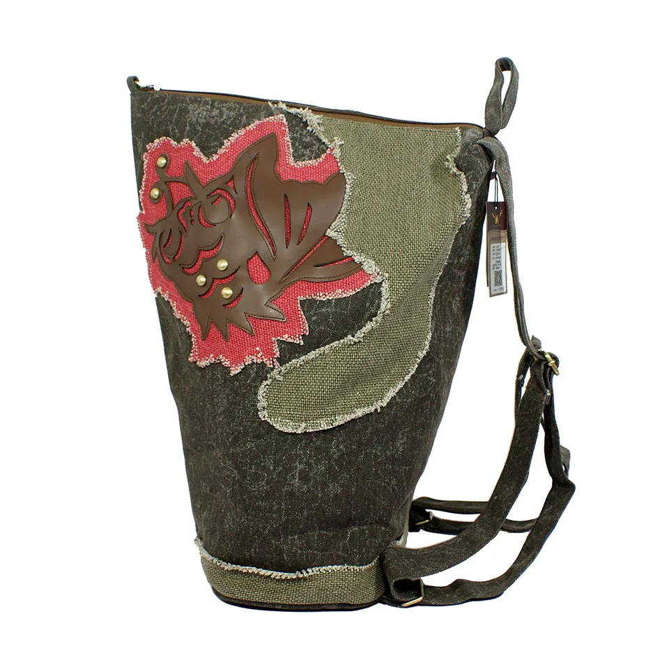 big size vintage style zipper close linen backpack for womenbackpacks