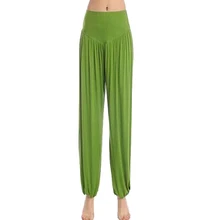 SZ-LGFM-High Waist Stretch Yoga Pants Flare Wide Leg Bloomers-Grass Green,S