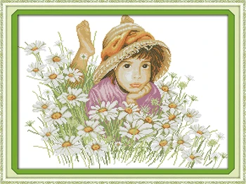 

Girl in the flowers Cross Stitch Home Decorative Kit 11CT Printed 14CT DMC Chinese Embroidery Needlework Cross-stitch set Gift
