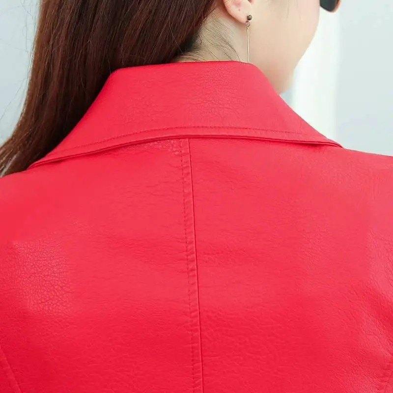 Women Spring Autumn Slim PU Leather Jackets Plus Size Female Korean Style Fake Leather Windbreaker Outerwea Chaqueta K214