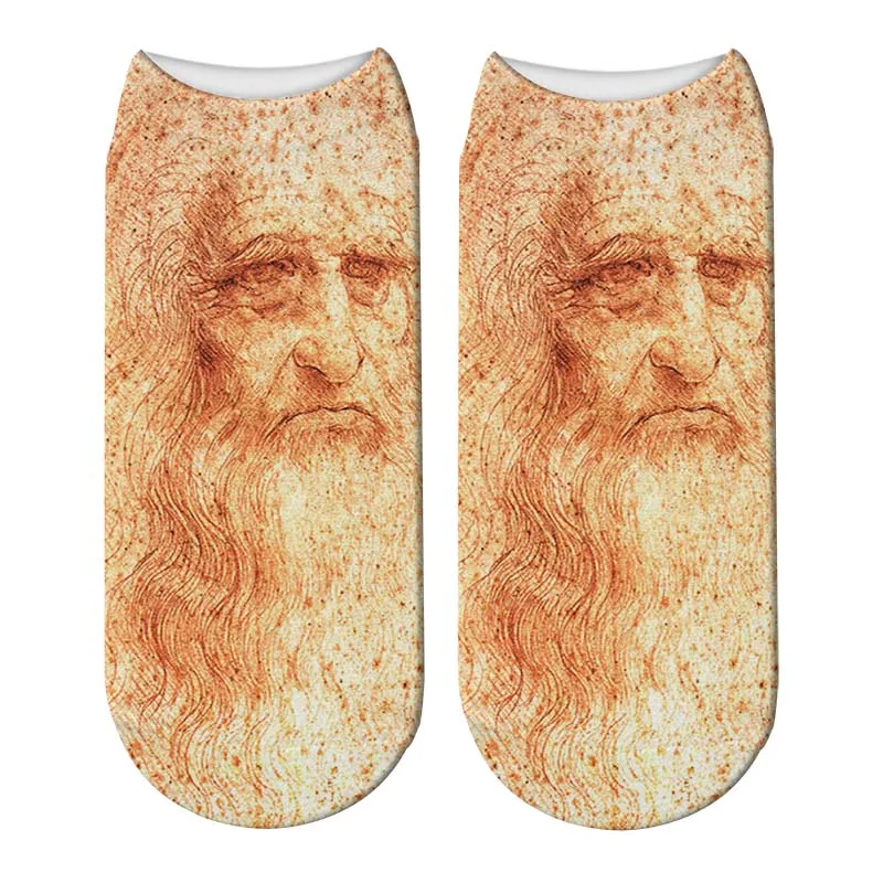 Новые забавные женские носки с 3D Ретро рисунком да Винчи Monalisa, короткие носки с масляной росписью, короткие носки для мужчин