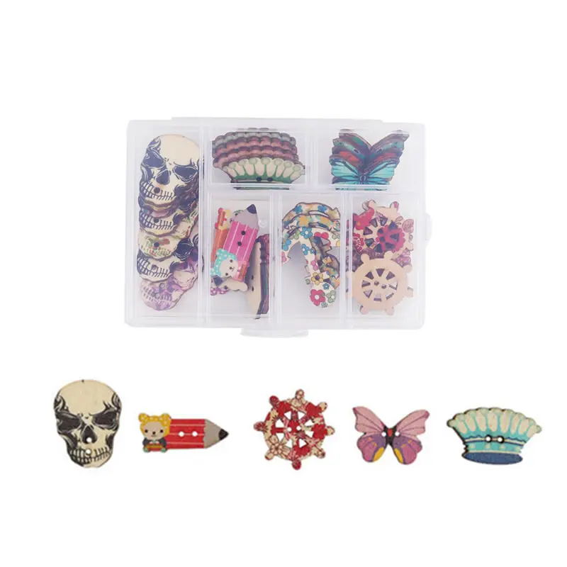 

DoreenBeads New Wood Sewing Buttons Scrapbooking Two Holes Skull Butterfly Multicolor 35mm x27mm - 28mm x21mm, 1 Box(38 PCs/Box)