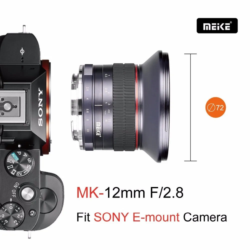 MEKE 12 мм f/2,8 Ультра широкоугольный фиксированный объектив для sony E mount A6000 A6500 A6300 A5100 A5000 NEX7 NEX6 NEX5n камера+ Бесплатный подарок
