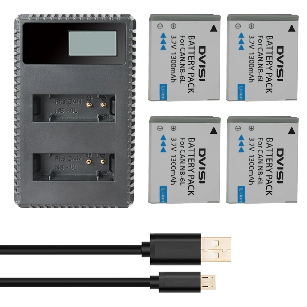 4Pc NB6L NB 6LH NB 6L Camera Batteries + LCD USB Charger for Canon