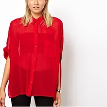 Nice Fashion Women Chiffon Blouse Summer Half Sleeve Batwing Shirt Pure Color Loose Blouse Translucent Blouse Style Tops AE105