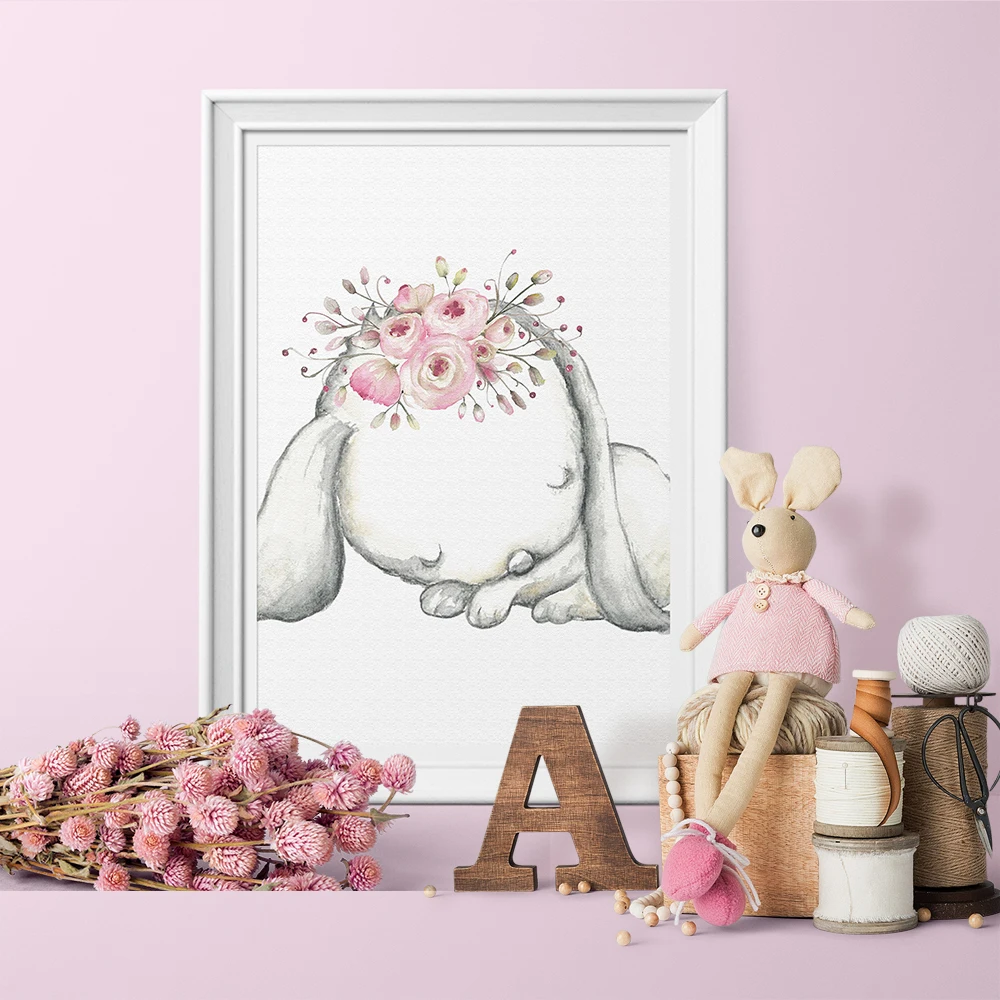 

Modern Rabbit Girls Angel Cartoon Poster and Print Canvas Painting Spray Color Art Poster Kids Baby Nursery Room Decor No Frame