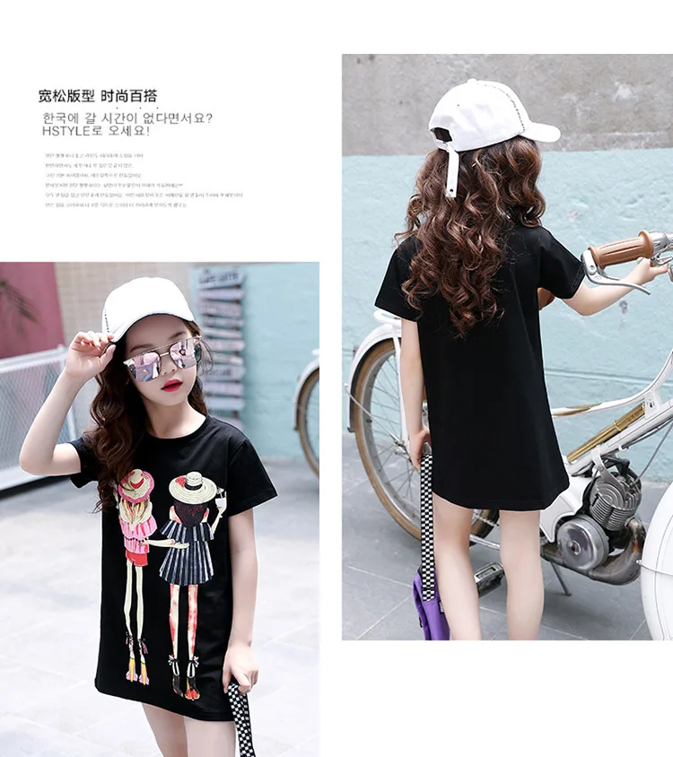 Soft Cotton T shirts For Girls Teenagers Dress Cartoon Long Tops Summer Fashion Kids Clothes Casual Short Sleeve Children's Tees (6)