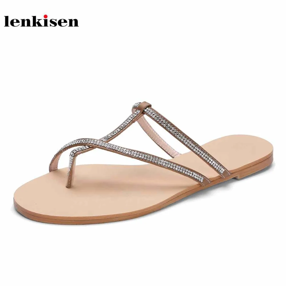 

Lenkisen simple slip on bling bling outside slippers low heels novelty style crystal decoration women casual fashion shoes L42