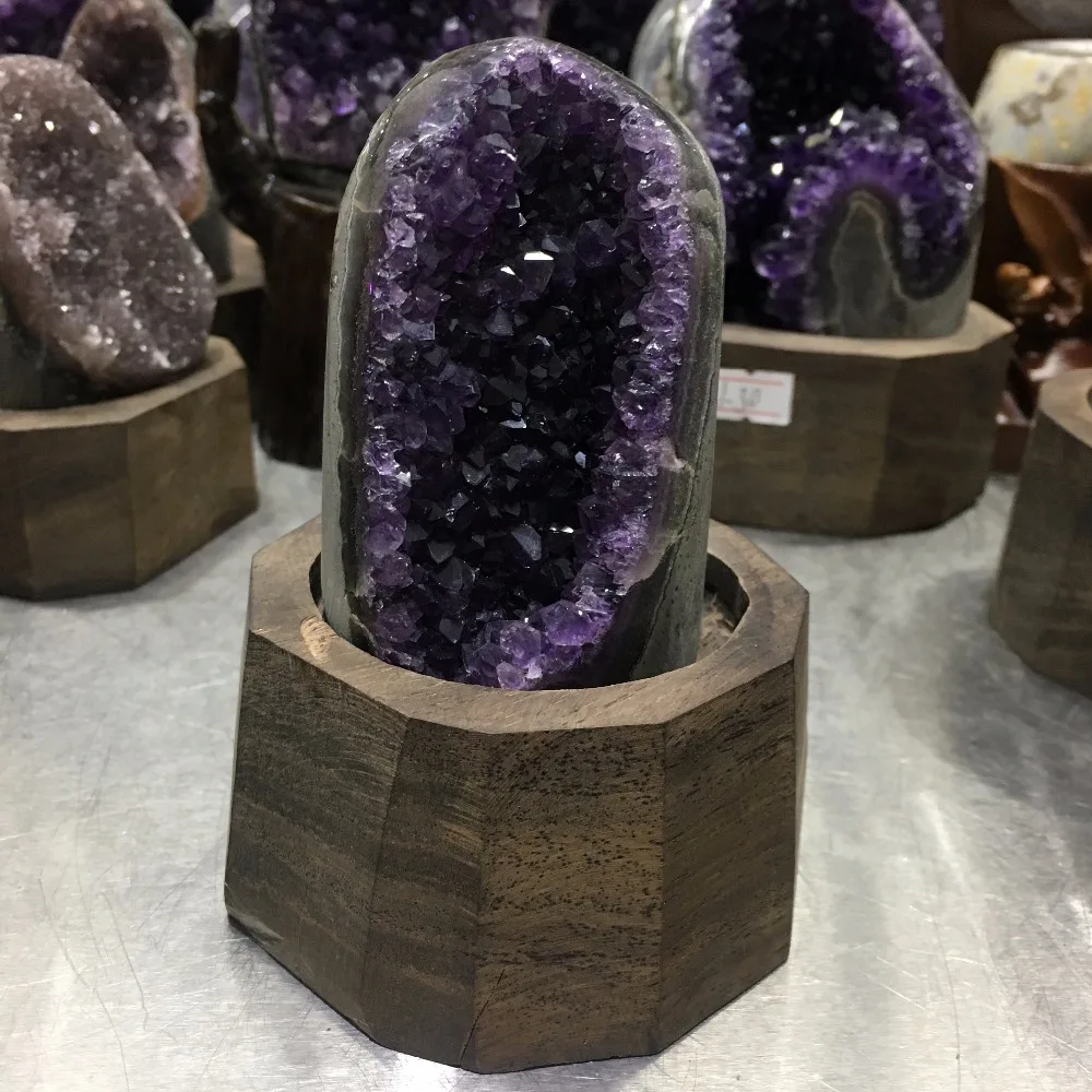 640g Natural Uruguay Purple Amethyst Hole Quartz Crystal+stand 4