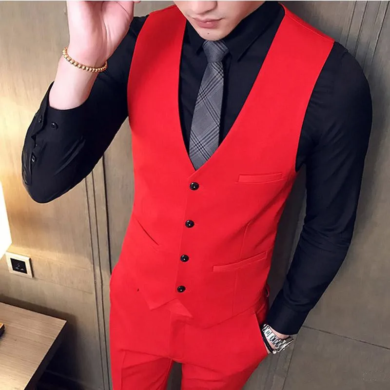 Индивидуальные высококачественные для жениха из трех частей красный вечерние Мужской костюм 2019 лацкане Slim fit свадебное вечернее платье