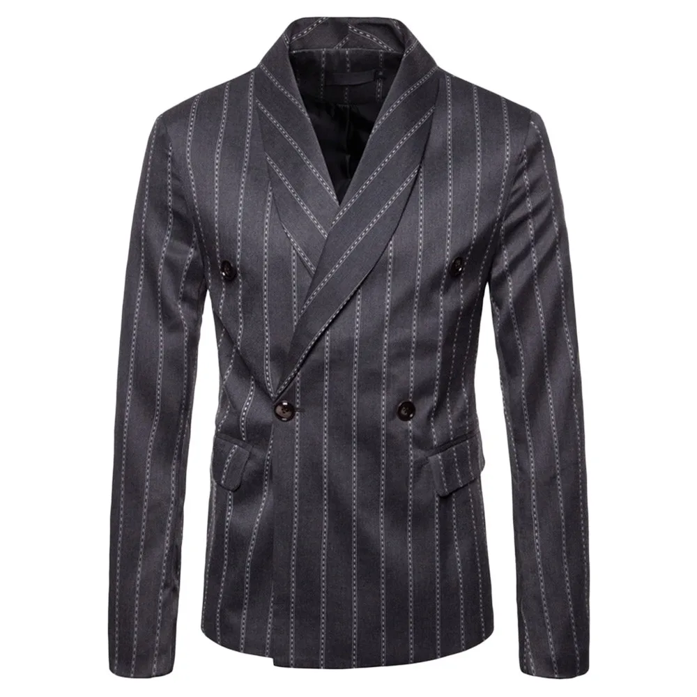 Мужская повседневная осенне-зимняя полосатая куртка с длинным рукавом на пуговицах, пиджак с отворотом, классический деловой костюм, мужская куртка L15