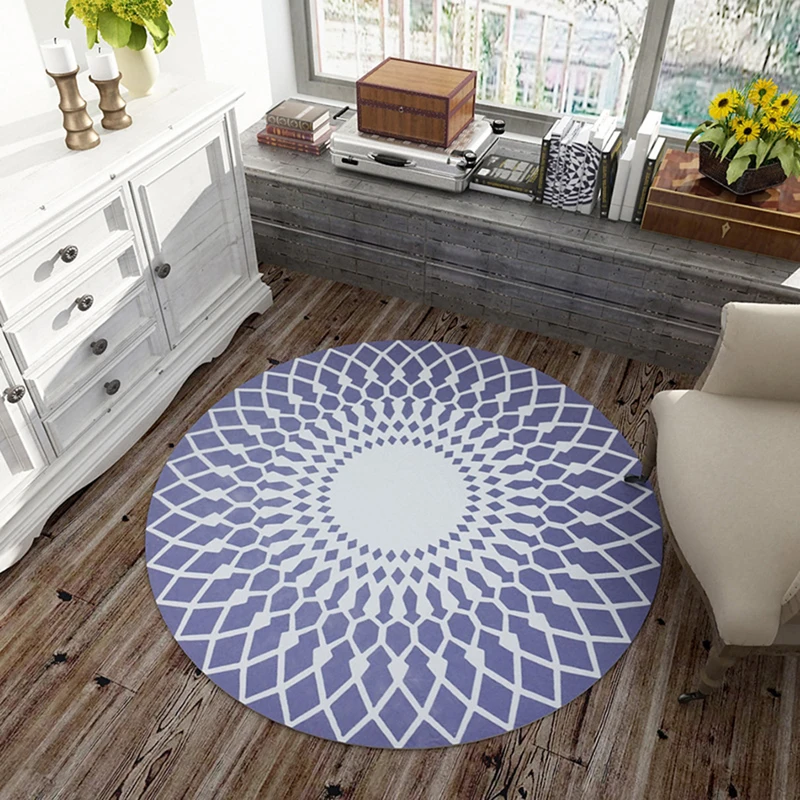 

EHOMEBUY New Arrival Carpet Modern Circle Geometric Light Purple 3D Printing Anti Slip Foot Pad Home Floor Decor Mats Rugs Pads