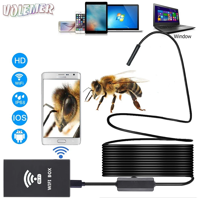 

Volemer 1200P WIFI usb endoscope camera Semi Rigid IP67 Waterproof 8pcs LED Borescope Inspection Snake Camera borescope android