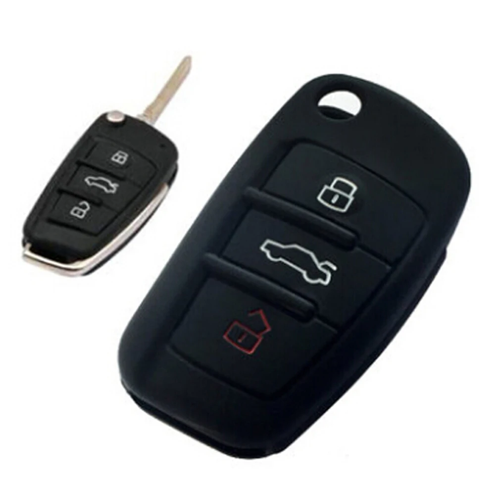 

3 Button Car Silicone Key Cover For Smart Audi A1 A2 A3 Q3 Q7 R8 A6L TT Key Case with logo Car Styling key case shell