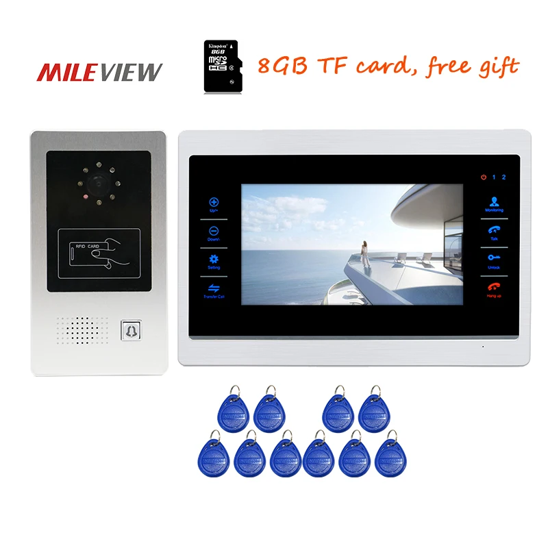 

Free Shipping 720P AHD 7" Touch Screen Video Door Phone Intercom Unlock Recording System Motion Detection RFID Doorbell Camera