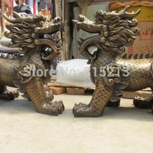 Bi001136 Огромный Китай Lucky Бронзовый дворец ворота Foo Dog дракон kylin Лев Статуя Пара