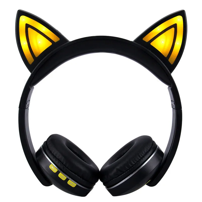 Cue Cat светодиодный складной Bluetooth наушники Беспроводная гарнитура повязка на голову стерео наушники с микрофоном для мобильного телефона ПК подарок для девочек Дети