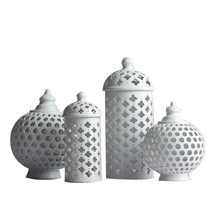 

Hollow Circle Tube Storage Tank Jar White Ceramic Flower Vase Decoration Candle Holder Multi-Function Room Accessories R757
