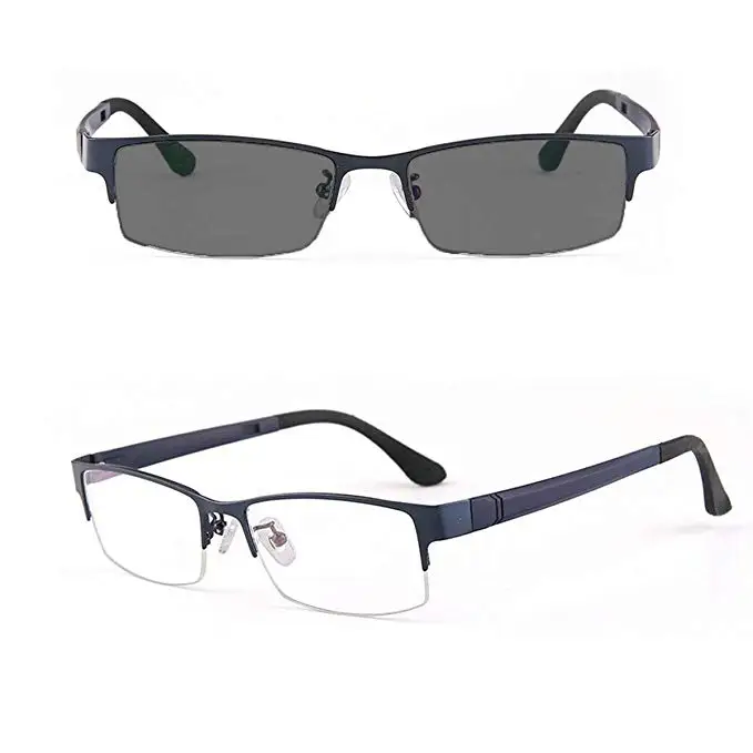 

Half Frame Business Men Reading Glasses Square Metal Frame Resin Transparent Photocromic Lens Transition Reading Glasses FML