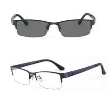 Полуоправа, деловые мужские очки для чтения, квадратная металлическая оправа, прозрачные фотокромные линзы, очки для чтения FML