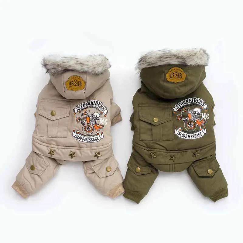 

2016 Pet Dog Costume Winter Warm Dog Parkas Clothes for Small Dogs Down Coat Chihuahua Yorkies Apparel Khaki Green Free Shipping