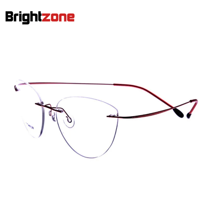 2017, новая мода кошачий глаз без оправы очки близорукость памяти Титан для женщин мужчин пилот оптический Рамки бренд Brightzone