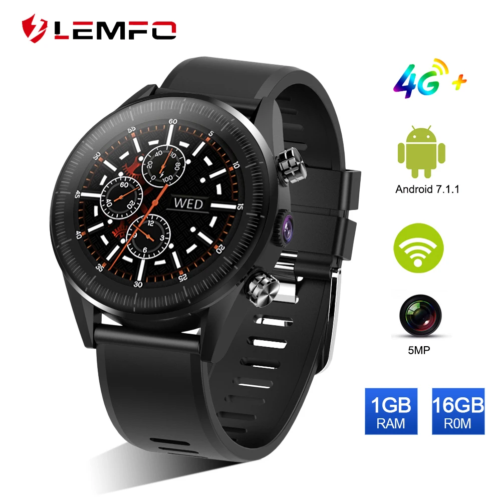 

LEMFO KC05 4G Smart Watch Men Android 7.1.1 Quad Core GPS 5MP Camera 610Mah Battery Smartwatch Replacement Strap DIY watch face
