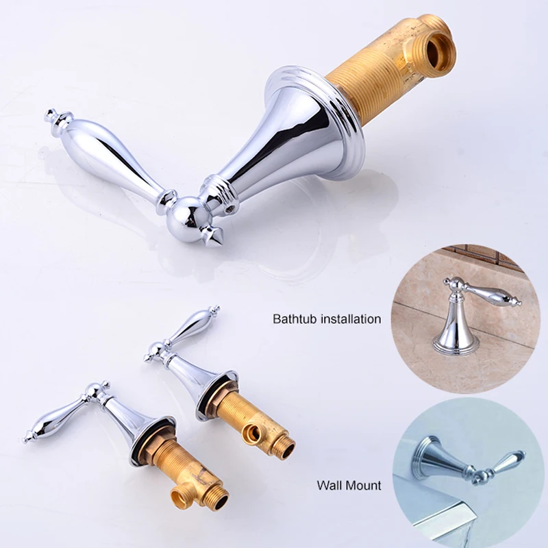 BAKALA Brass Chrome Bathtub Hot and Cold Water Control Valve Faucet Bath Shower Mixer Bathtub 3 Piece Set Switch Valve bathtub faucet
