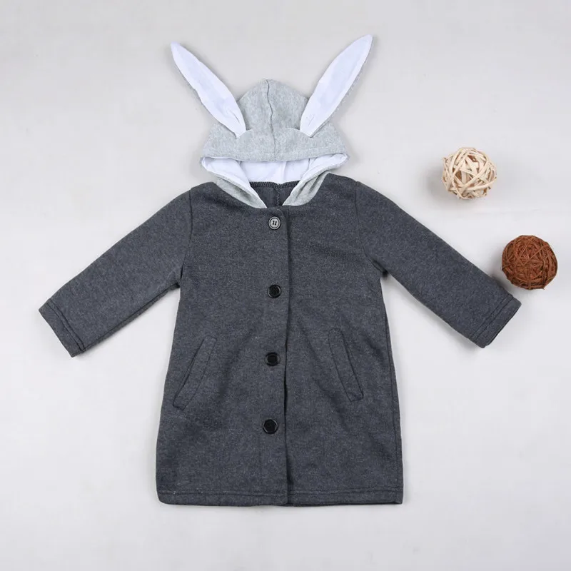 Весенние куртки с заячьими ушками для девочек, детское длинное пальто, наряды кролика, верхняя одежда, ветровка с капюшоном, теплое manteau fille