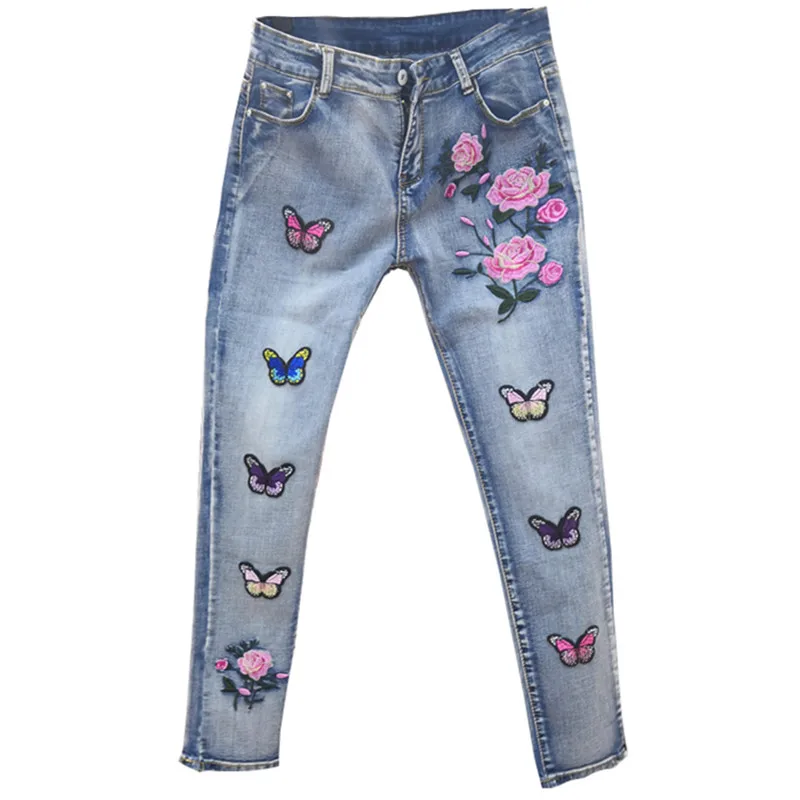 

Embroidered Butterfly Flower Jeans New Fashion Women Elastic Skinny Stretch Jeans Female High Quality Casual Jeans Pencil Pants
