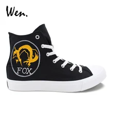Вэнь кроссовки черная парусиновая модная обувь Ручная роспись Лисы Логотип Мужские Женские кроссовки обувь на плоской подошве Высокий Верх Крест ремни Плимсолл