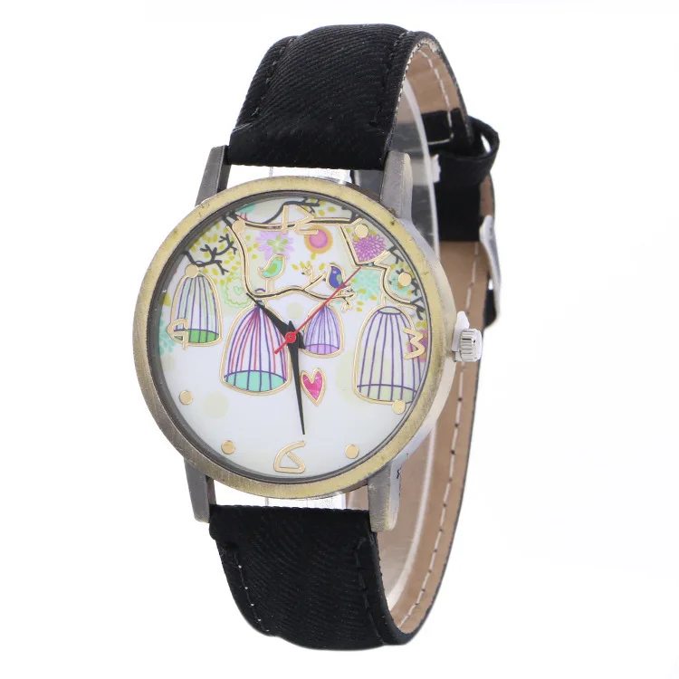 

2019 Promotion Sale Explosive Bracelet List On The New Fast-selling Women's Bird Cage Pattern Jeans With Watches Wholesale