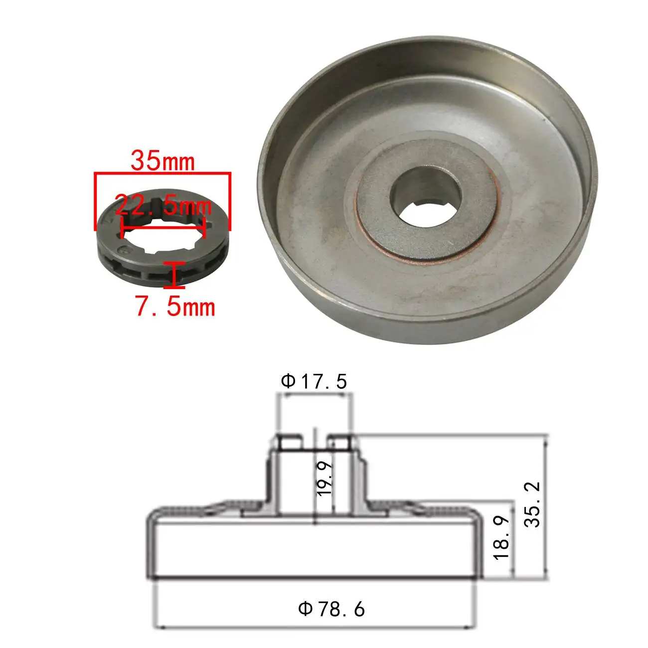 7T 3/8 "барабан сцепления & обод звездочки подходит для Husqvarna 181 281 285 288 394 Бензопилы