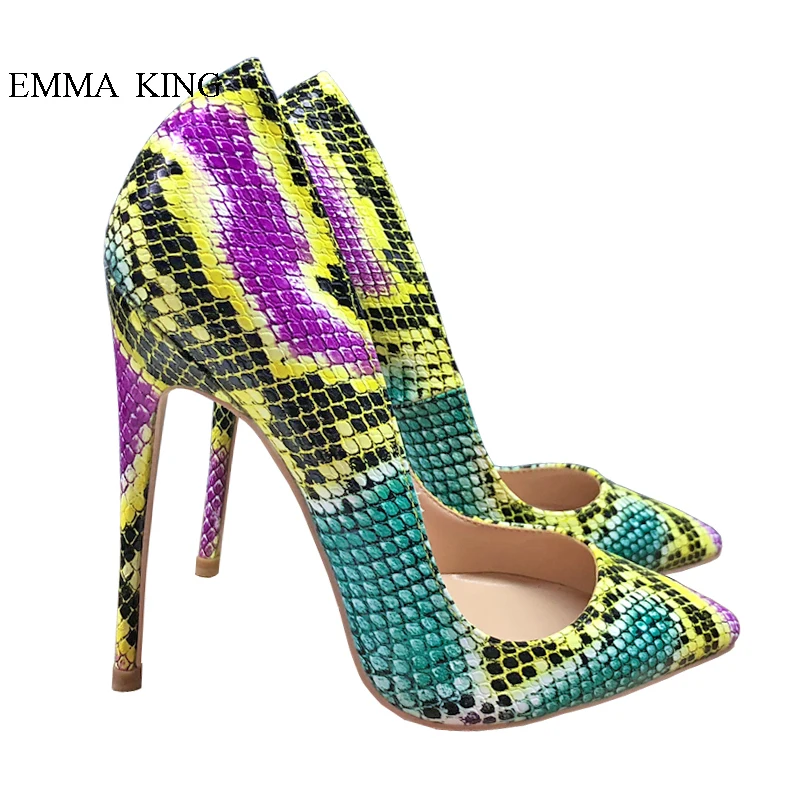 Stiletto Profonde Coloré Picture As Haut Chaussures Sexy Femme De Robe Talon Pointu Peu Talons Dames Parti Peau Pompes Bout Serpent 60pARwx