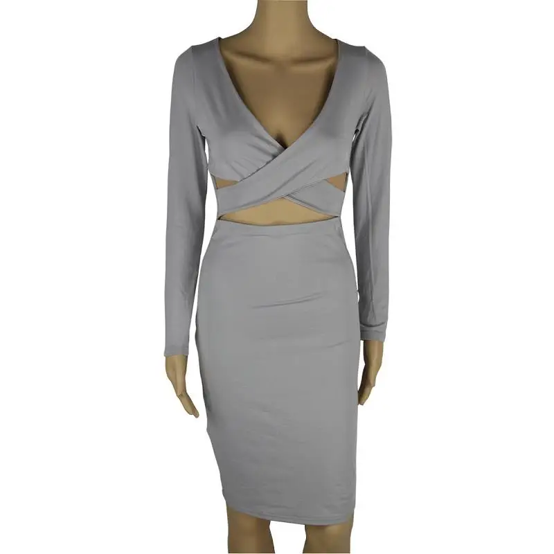 ADEWEL 2017 Autumn Long Sleeve Hollow Out Sexy Club Bandage Bodycon Dress Velvet Inside Elastic Elegant Pencil Party Dresses (12)