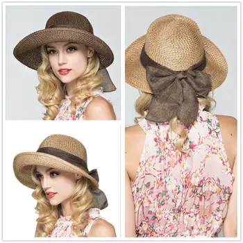 

Newest Ladies Summer Large Brim Straw Sun Hat Beach Floppy Vintage Elegant Breathable Anti-UV