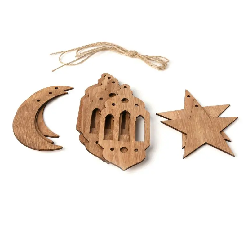 

Islam Eid Ramadan Mubarak Decorations Wooden Hanging Lantern Moon Star Baubles Home Ornament DIY Craft