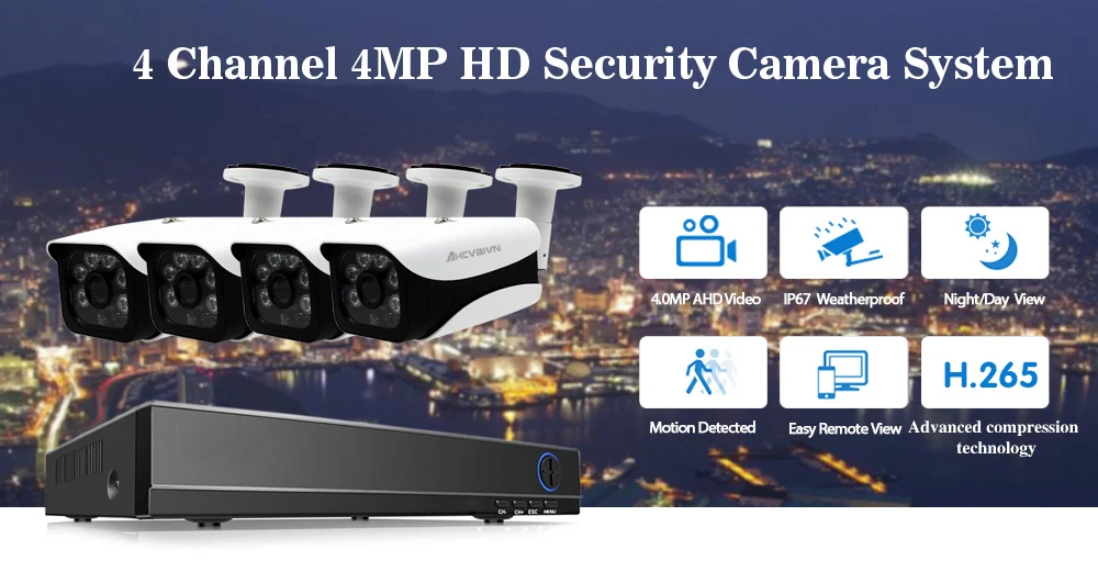 AHCVBIVN 4CH CCTV Системы 4MP HDMI аналоговая камера высокого разрешения, система видеонаблюдения, цифровой видеорегистратор 4 шт. 4,0 МП система наблюдения с инфракрасными датчиками камера-ручка комплект видеонаблюдения