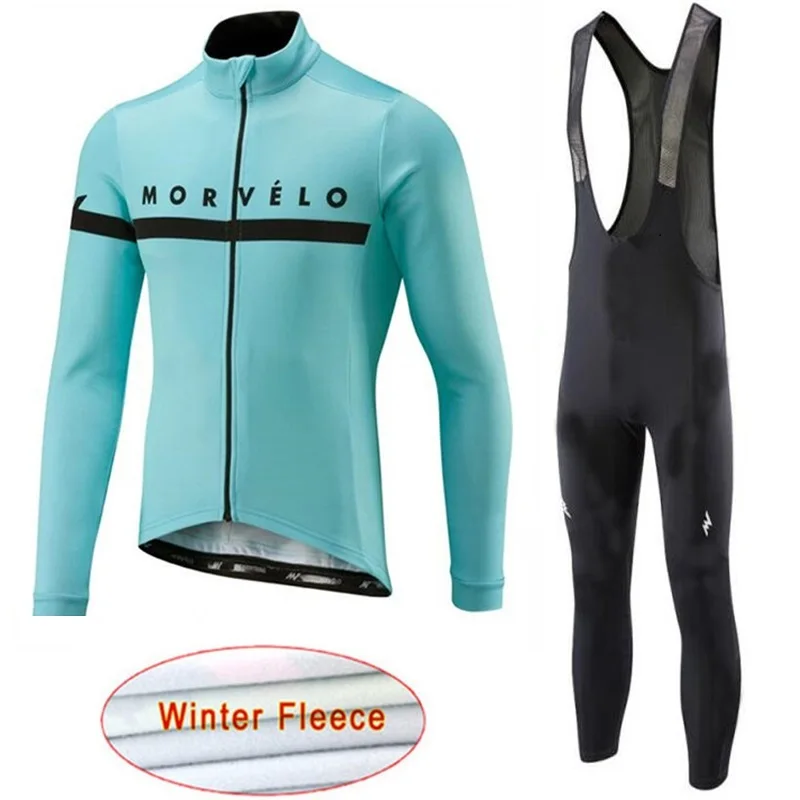 2019 جديد Morvelo الشتاء الحرارية الصوف رجل ، الدراجات جيرسي مجموعة الملابس الشتوية سوبر الدافئة Bkie الملابس 16D هلام سادة