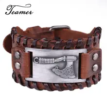 Teamer – Bracelet à breloque en cuir tressé pour homme, accessoire de bijoux, style Punk, Viking