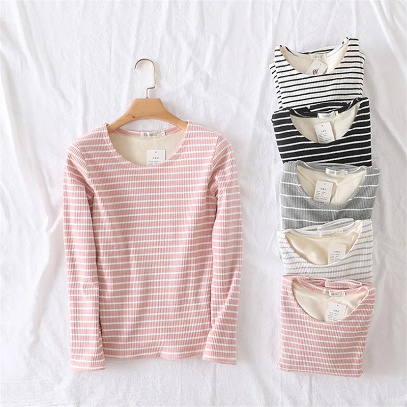 de Lã Listrado Camisas Em Torno Do Pescoço Fino Tops