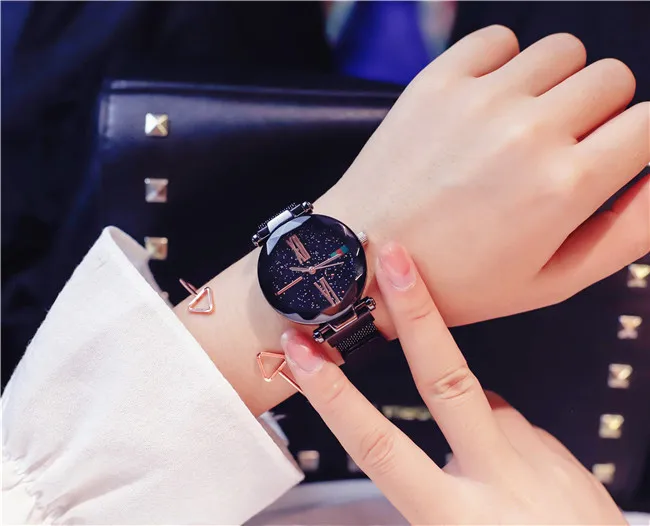 Elegant Purple Women Watches Starry Sky Fashion Lady Quartz Clock Magnet Buckle Casual Business Party Girls Gift Wristwatch