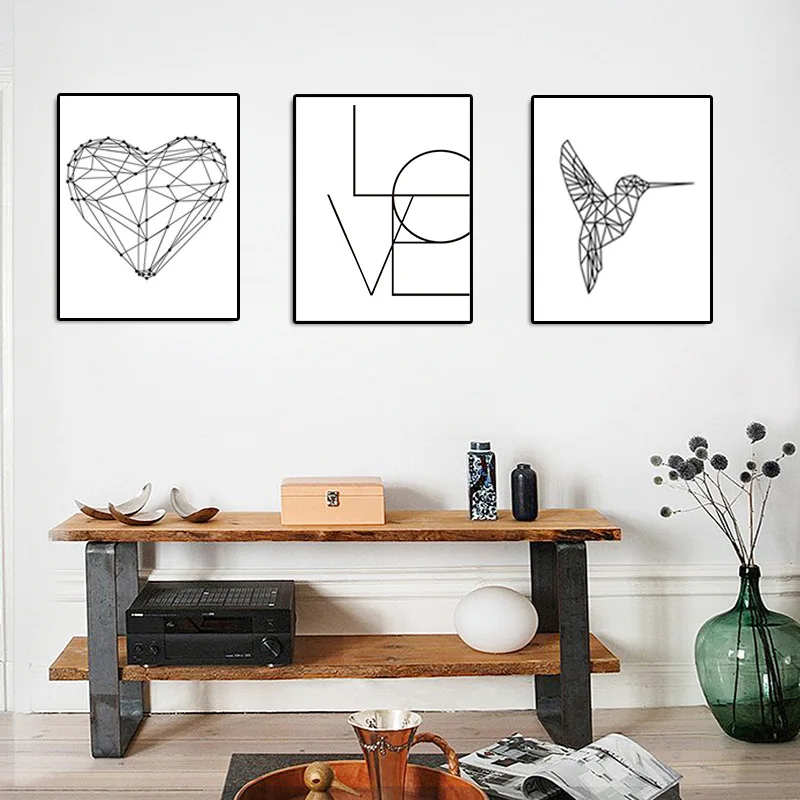 

Love Creative Geometric Woodpecker Canvas Frameless Art Print Painting Poster&Heart Wall Pictures&Dear Head decorative pictures