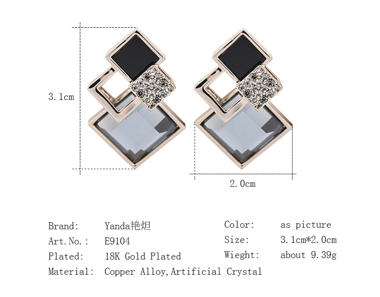 fashion rhombus geometry crystal stud earrings 03