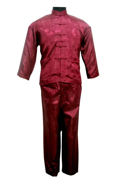 Бордовые мужские Полиэстеровые атласные пижамные комплекты куртка брюки пижамы Размер S M L XL XXL XXXL M3024