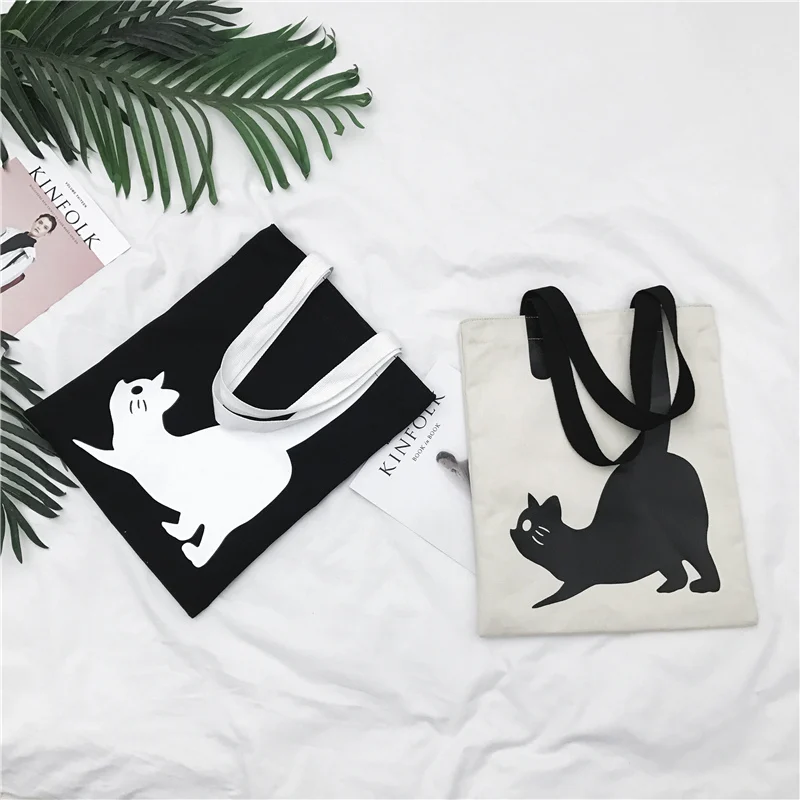 JANESPRI Fashion Women Canvas Handbag Girls Cute Cat Printed Travel Shoulder Bags Causal Lady Handbags Female Shoulder Tote BagsIMG_7089