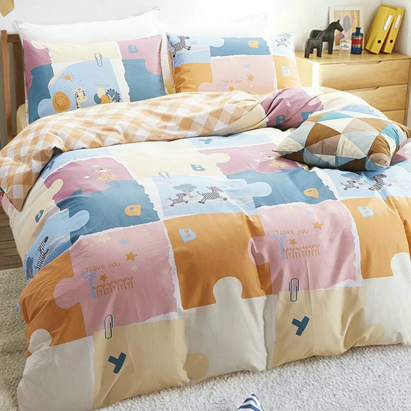 100 Cotton Multicolor Puzzle Bedding Set 4Pcs Home Four seasons Duvet