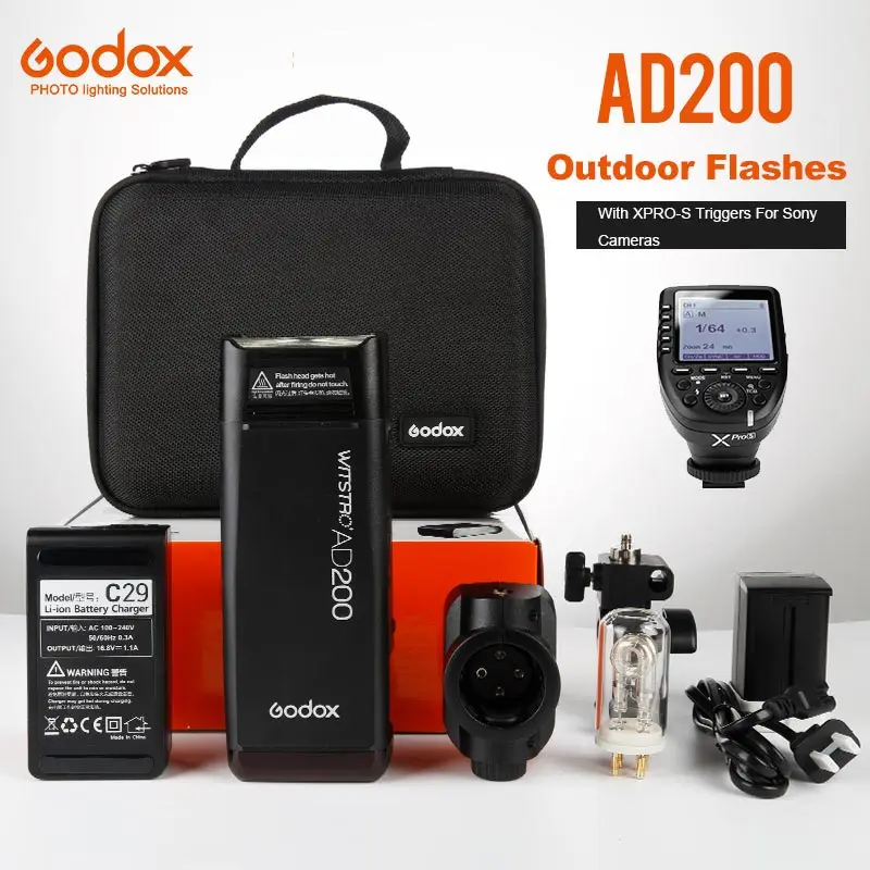 

Godox AD200 200Ws 2.4G TTL Mini Flash Strobe Light+Xpro-s Flash Trigger Transmitter for Sony Camera with Battery Speedlite
