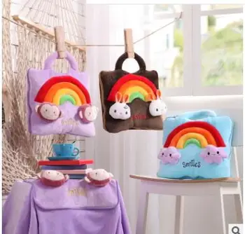 

owl/rainbow embroidered cushion quilt soft plush cushion with blanket travel backrest offce lumbar cushion